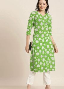 Green Floral Print Kurta