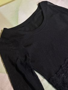 Sheer Sleeve Black Tunic Top