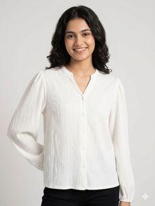 zudio Elegant White Puff Sleeve Blouse