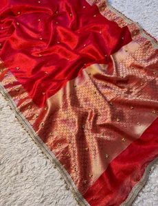 Exquisite Red &amp; Gold Brocade Saree