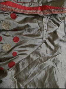 Elegant Grey Saree with Red Border