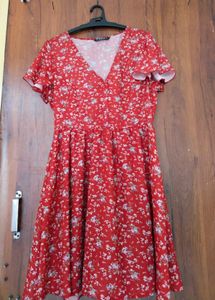 Charming Red Floral Print Dress