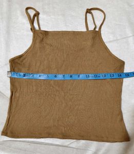 Trendy Beige Ribbed Cami Top + Blue Wide Leg Cargo