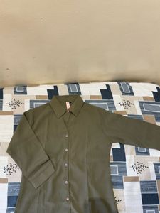 Olive Green Collared Button-Up Shirt