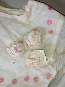Cream &amp; Pink Floral Print Kurta
