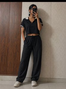 Stylish Black Cropped Polo Top