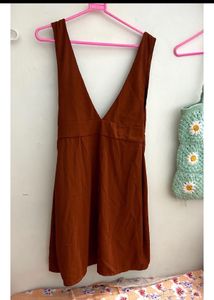 Tokyo talkies Brown Solid Pinafore Dress | SIZE S