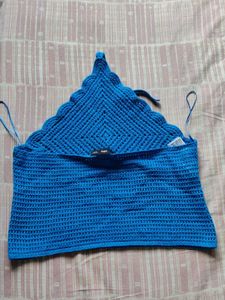 Mango - Blue Crocheted Halter Top