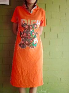 Orange Bear Print Dress
