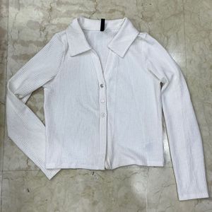 White Ribbed Long Sleeve Top