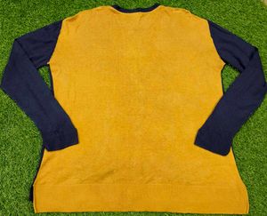 Imported Navy Cardigan with Striped Shoulders