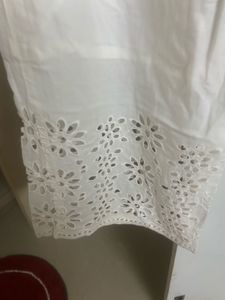 Elegant White Palazzo Pants with Cutwork Hem