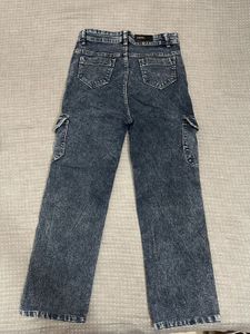 Acid Wash Denim Cargo Pants
