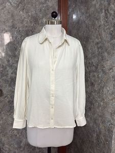 Cream Textured Long Sleeve Button-Up Blouse