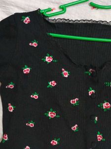 Floral Print Top with Lace Trim