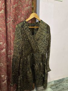 Stylish Crocodile Print olive gren Midi Dress