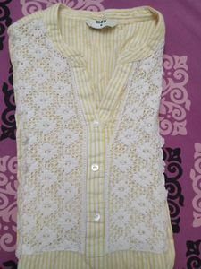 Max Yellow Striped Lace kurta