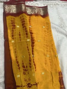 Vibrant Yellow &amp; Maroon Saree