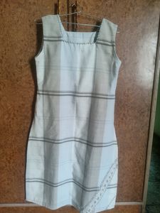 Offwhite Kurti With Grey And  Brown Block Print