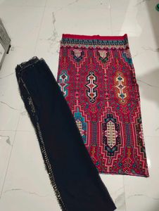 Vibrant Geometric Print kurta fabric with lace