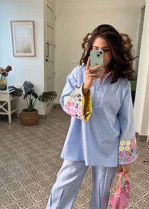 Light Blue Embroidered Co-ord Set
