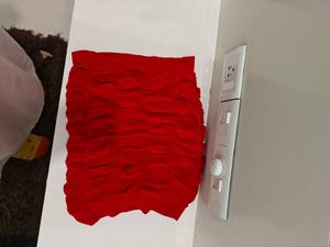 red gathered mini skirt cum tube top