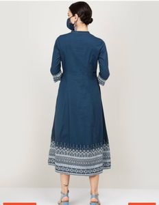 Biba Women Ethnic Teal Color Dress with Mask