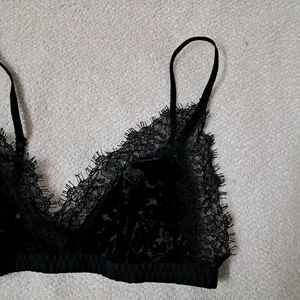 Vintage Gothic Black Lace Velvet Bralette