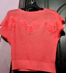 Cute Coral Heart crochet Knit Top