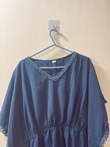 Elegant Teal Kaftan Top with Lace Trim