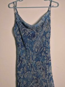 Y2K Blue Paisley Print Slip Dress