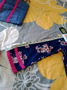 Navy Floral Kurta Set with Pink Trim