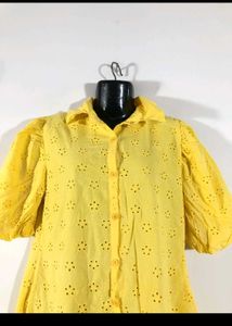 Chic Yellow Eyelet Shirt Dress