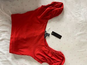 PRIMARK Red Puff Sleeve Crop Top