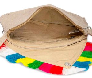 Beige Sling Bag with Colorful Tassels