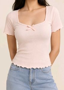 Cute Pink Ribbed Top with Bow