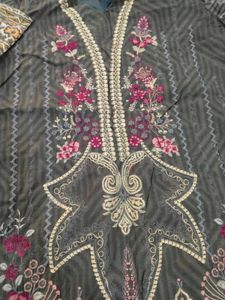 Grey colored full embroidered kurti salwar set