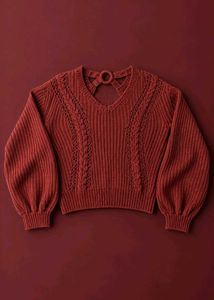 BURGUNDY RED CABLE KNIT V-NECK SWEATER