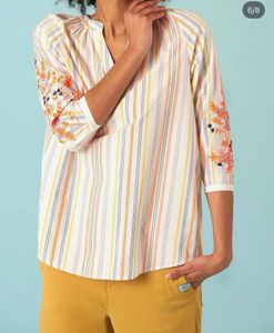 Striped Embroidered Tunic Top