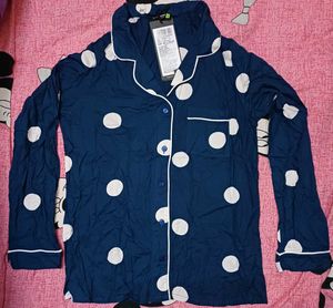 Navy blue and white printed sleep shirt