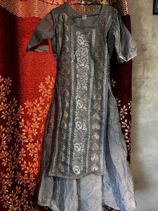 Grey Embroidered Kurti Set