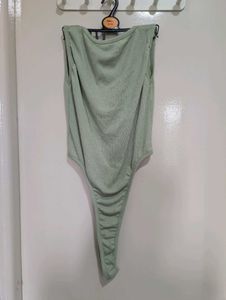 Green Ribbed Bodysuit Top