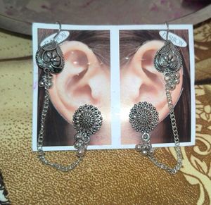 Oxidised Silver Jhumka Chain Earrings