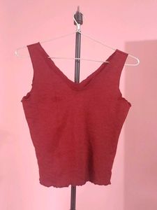 Maroon Textured V-Neck Tank Top