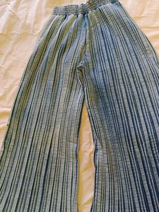 Blue Pleated Wide-Leg Pants