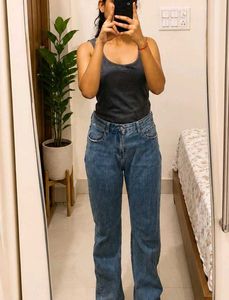 straight fit Blue denims and shimmer party top