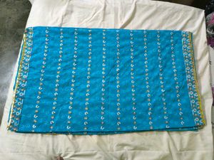 Beautiful Blue Saree with Floral Border