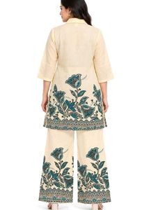 Cream Floral Print Kurta Set with Palazzo