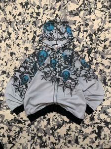 Y2K Skull Print Zip-Up Hoodie