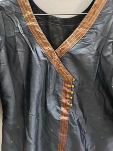 Stylish Grey Kurta with Gold Trim
